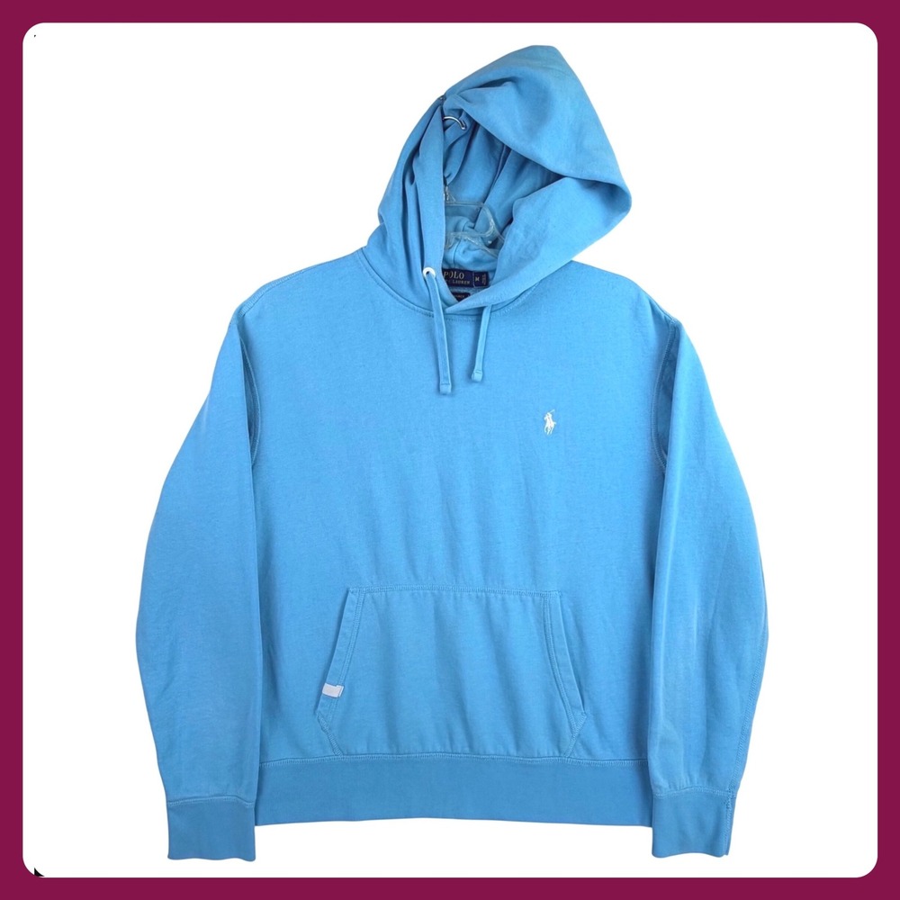 Polo Ralph Lauren Performance Hoodie Men Medium Blue Cotton Blend Pony READ